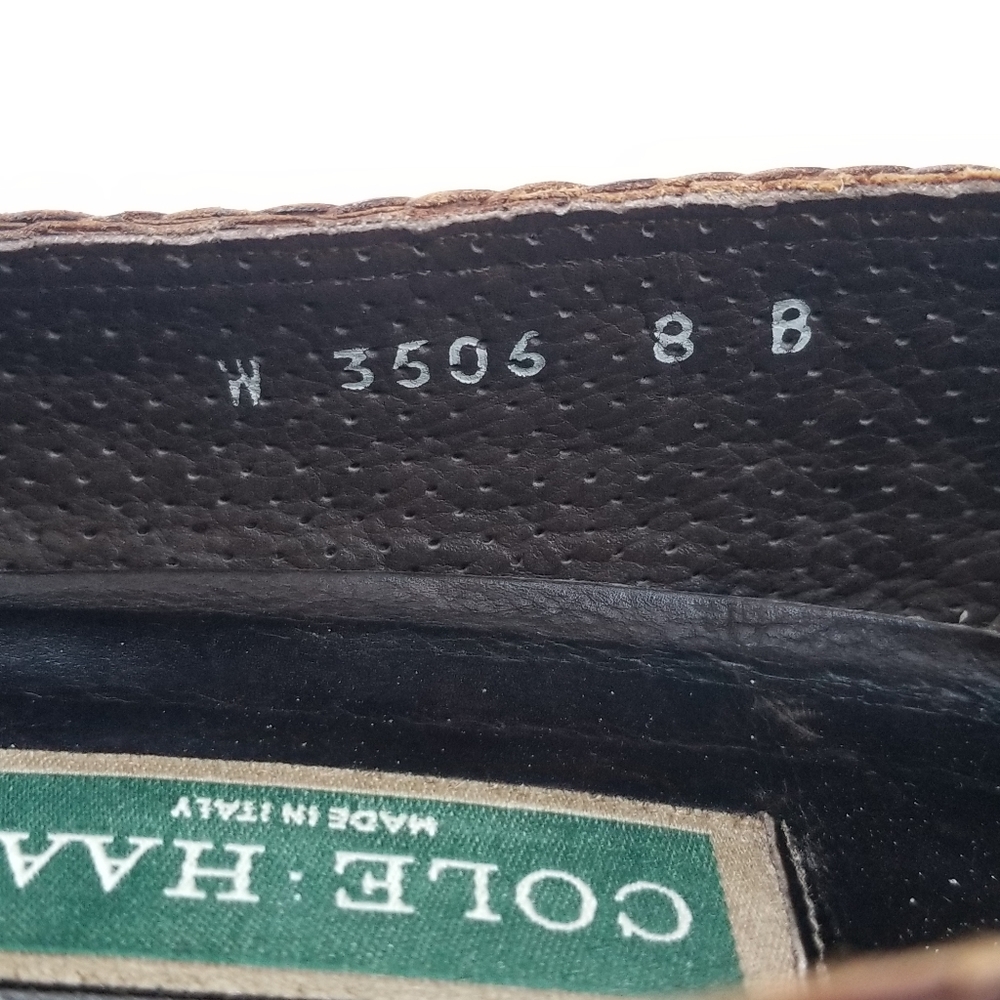 Cole Haan Basket Weave Woven Kiltie Tassel Leather Flat Loafers Brown Italy 8 B - Picture 10 of 15